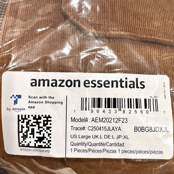 Amazon Essentials Brown Stretch Corduroy Pockets Jacket Unisex Men’s Size L NWT - Picture 11 of 11